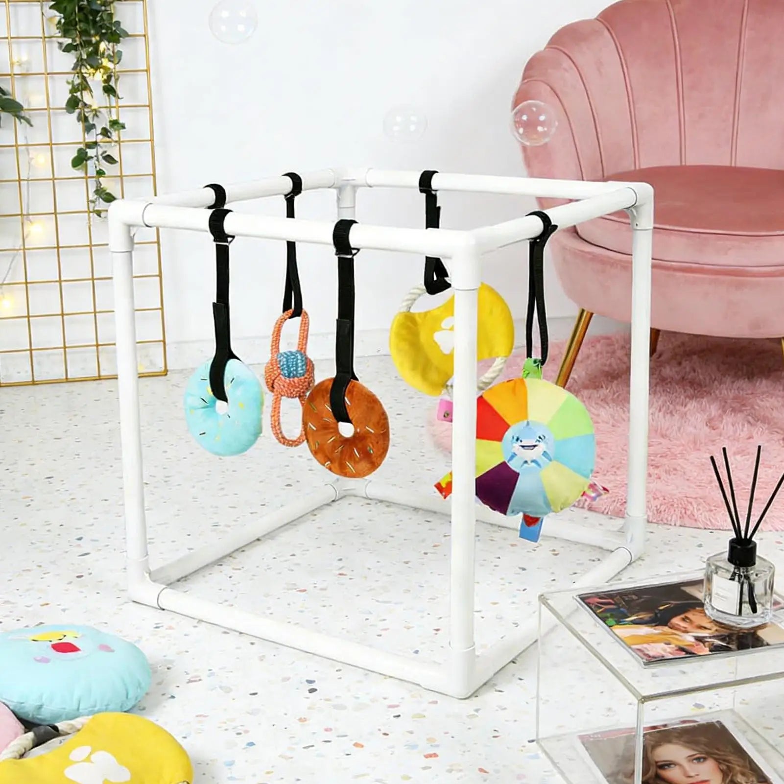 Dog Gym Assembly Frame Training Tool with 5 Toys Dog Playground Equipment for Training Teething Calming Indoor Floor Play Zpaxo Default Title