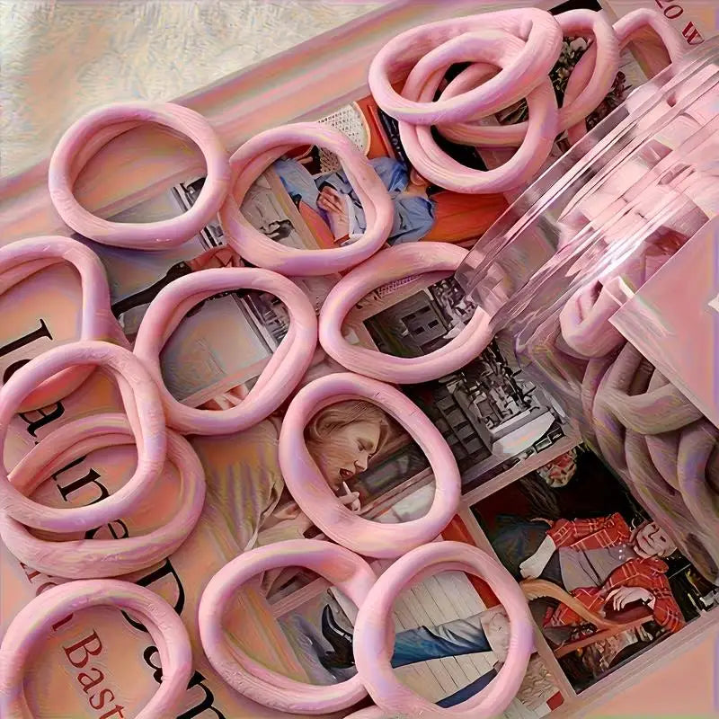 100pcs Women's Casual Hair Ties – Soft Pink/Peach, Non-Slip, for Daily Use, Gym & Sleep, Comfort Fit Zpaxo