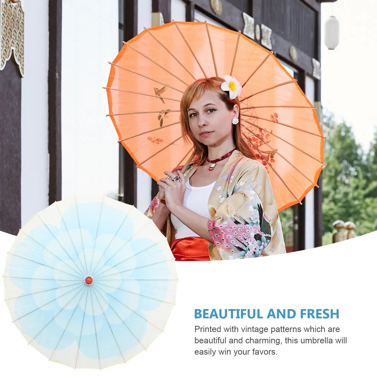 Handmade Blue Peony Oil Paper Umbrella Chinese Traditional Parasol