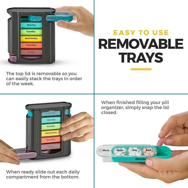 Portable 7 Days Medicine Medical Pill Box 28 Grids Weekly Case