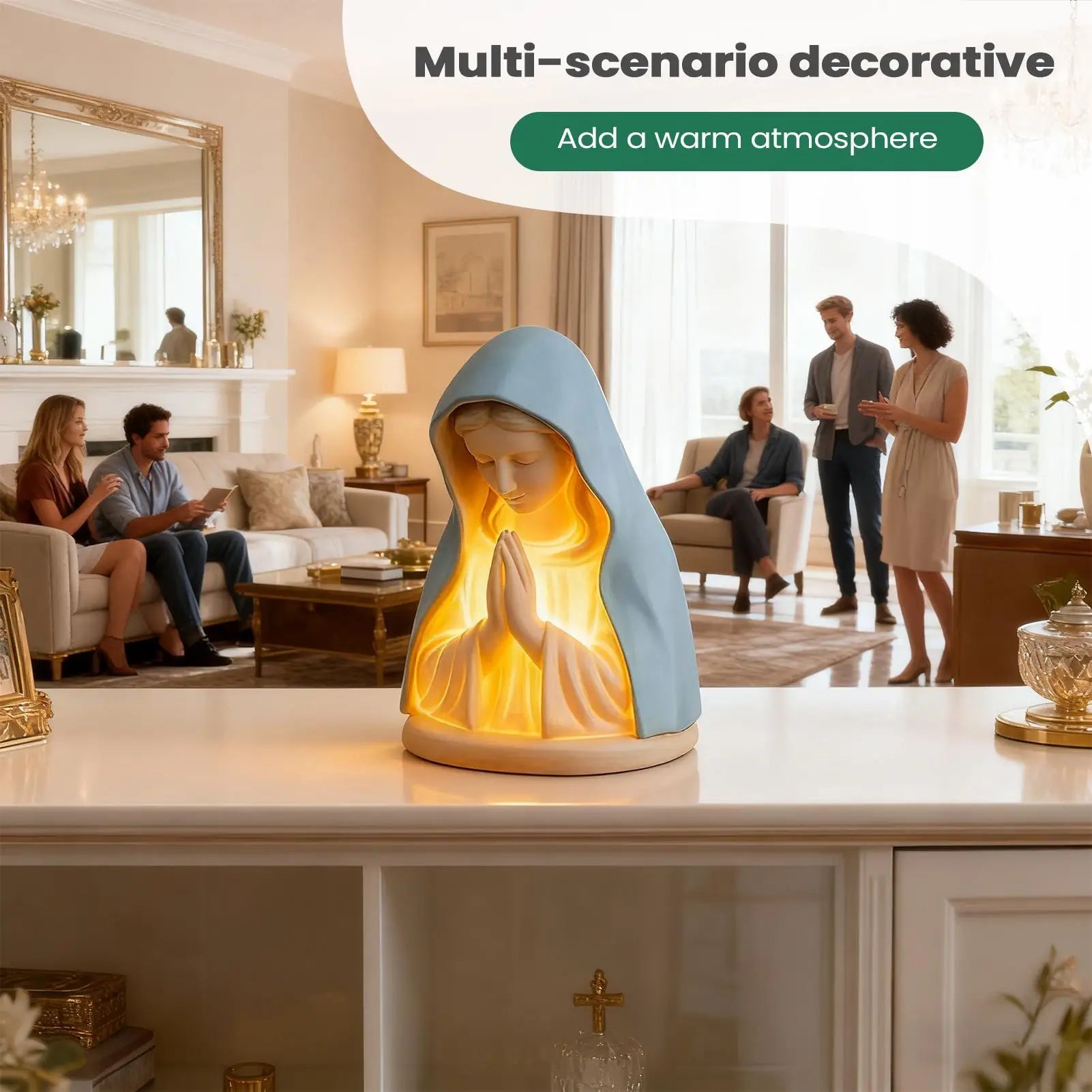 Virgin Mary Prayer Statue Light Christian Lamp Home Decor Hand