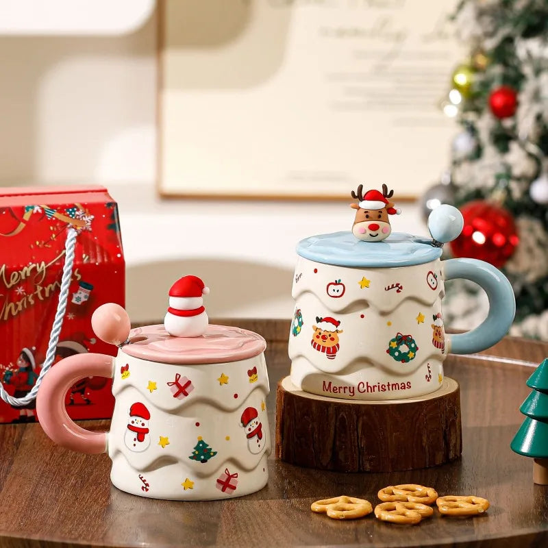 Christmas Mug Box Decorations 2025 Cute Lidsanta Claus Reindeer