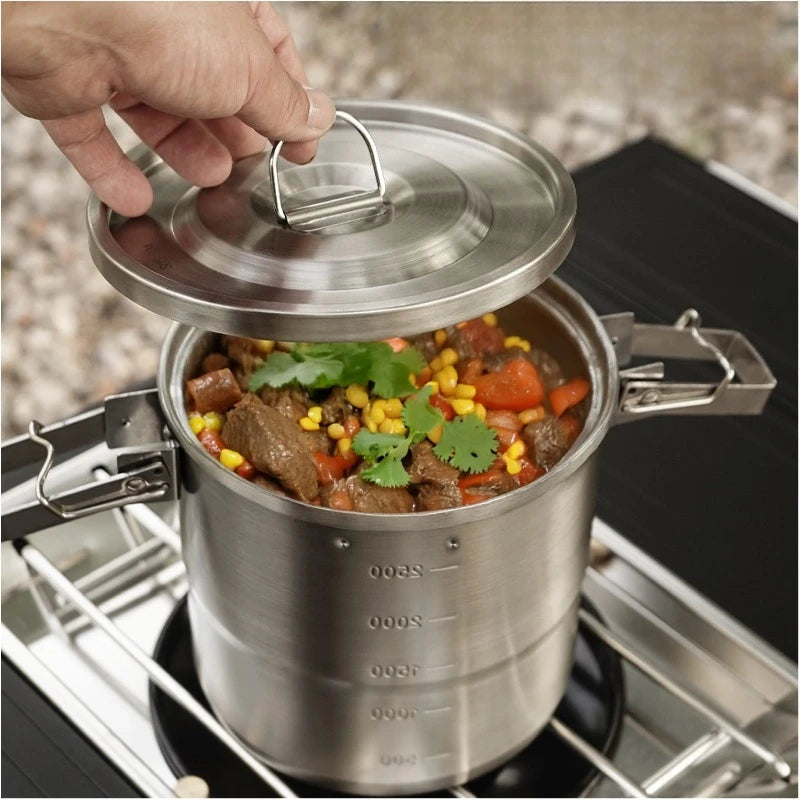 Outdoor 304 Stainless Steel Pot Camping Picnic Equipment Complete Set of Cooking Utensils Portable Hanging Pot Boiling Pot Zpaxo