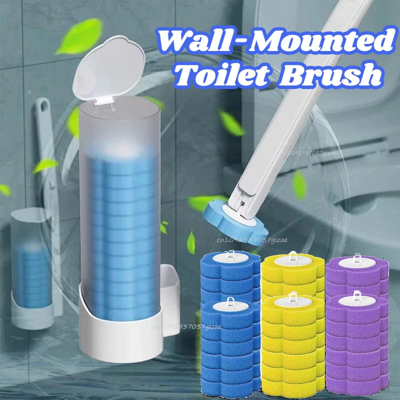 New Wall-Mounted Disposable Toilet Brush Set,miracle Mop Toilet Cleaner Hands Stay Clean Comes with Replacement Brush Heads Zpaxo