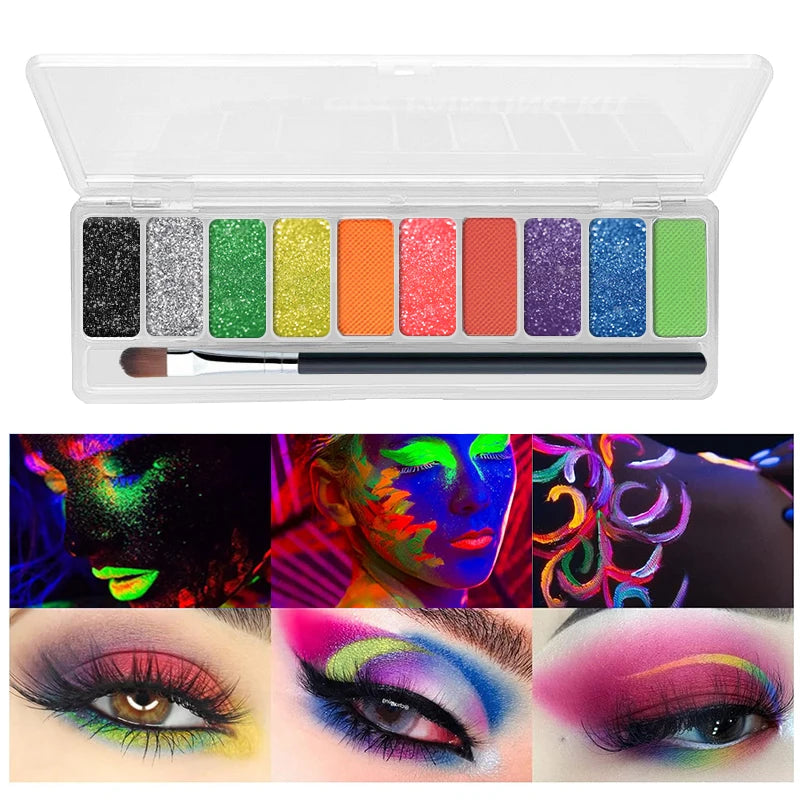 Eyeliner Eye Shadow Palette Makeup UV Glow Dark Fluorescent Neon Face Zpaxo