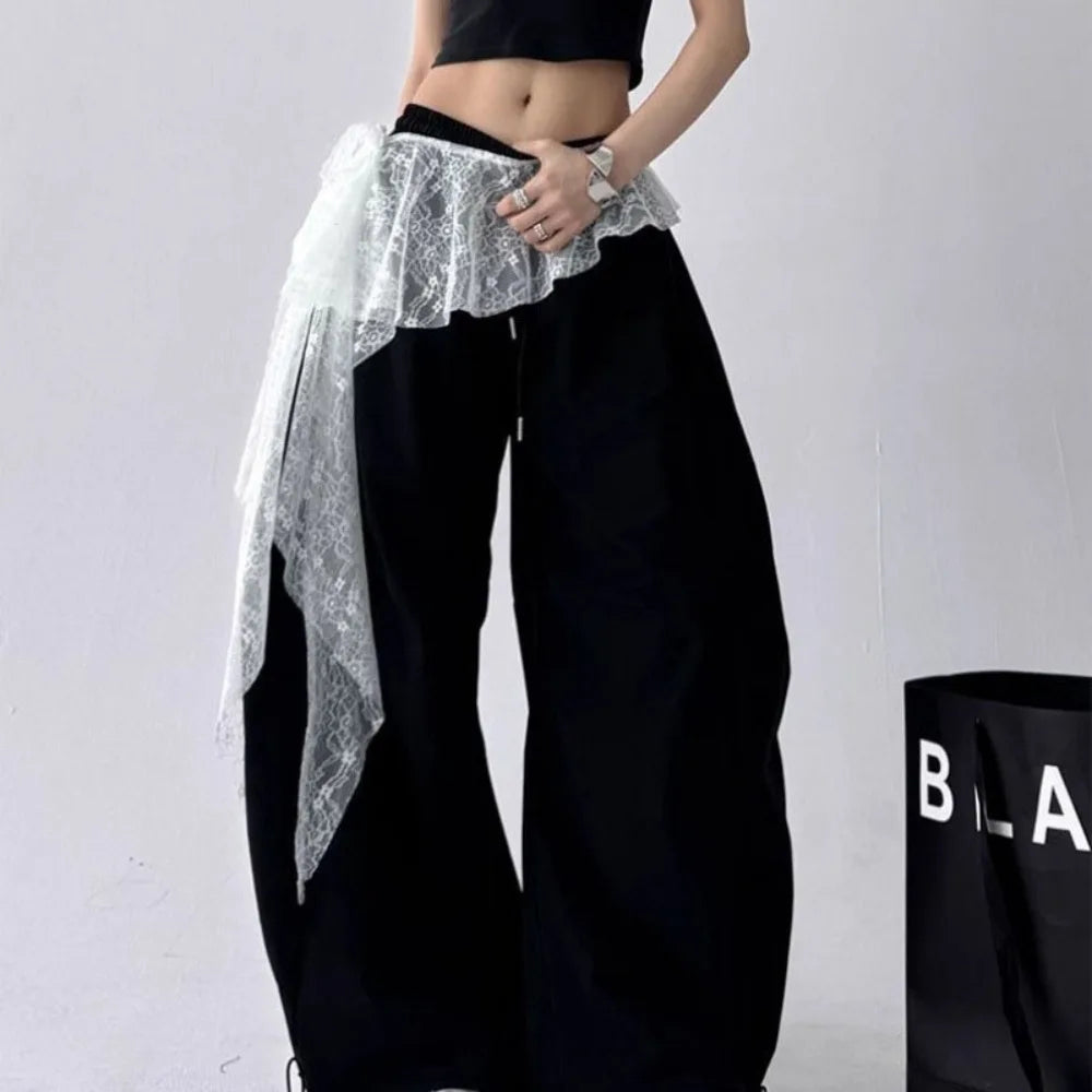Embroidered Flower Lace Mini Skirt Irregular See Through Lace Up Ruffles Skirt Y2K Streetwear High Waist Butt Curtain Zpaxo Style 1 One Size