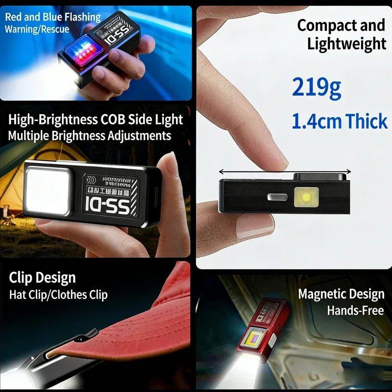 Mini Portable COB LED Flashlight Rechargeable Powerful Work Light Zpaxo