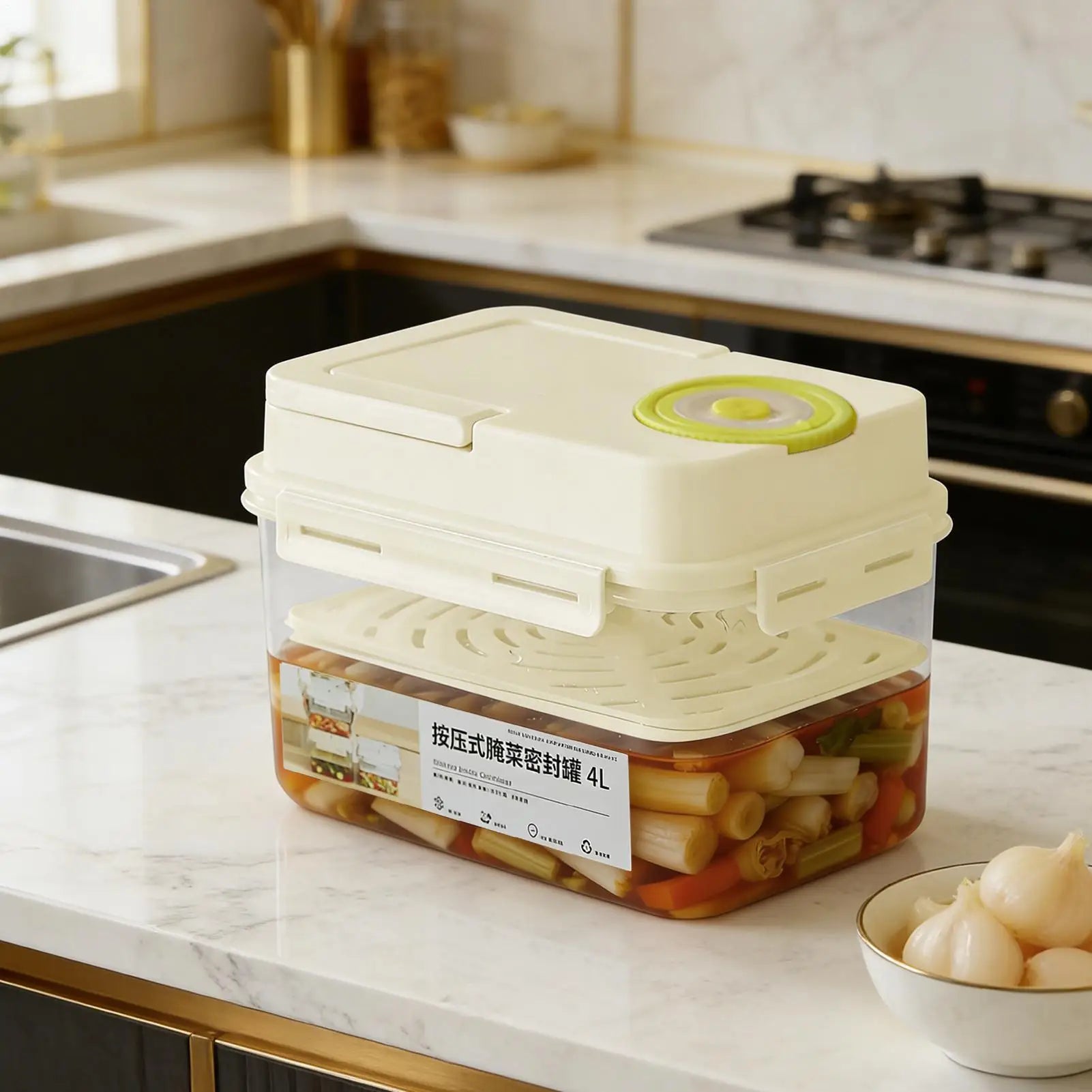 4L Airtight Pickle Fermentation Container with Press Plate Fermentation Container Zpaxo