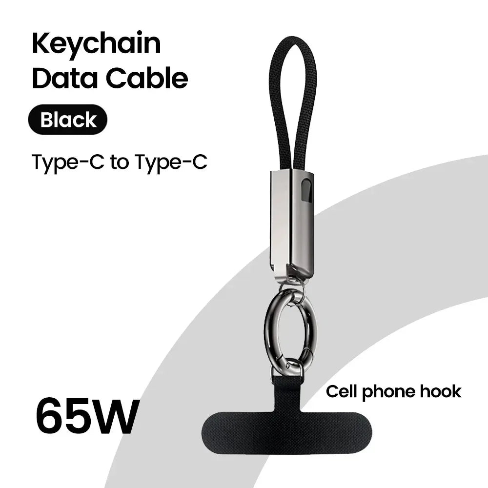 10cm USB-C to USB-C PD 60W Fast Charging Keychain Cable USB-C Charging Cable Zpaxo Black CC-1