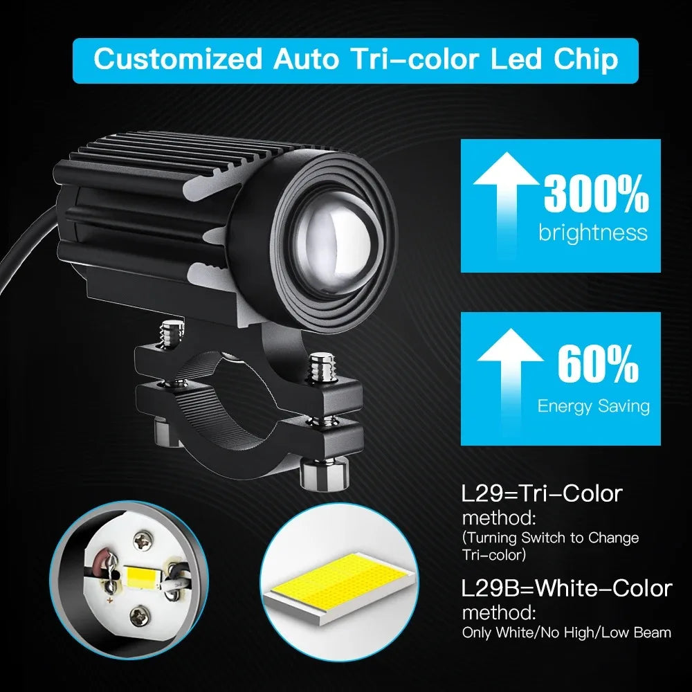 Motorcycle LED Headlight Projector Lens Dual Color ATV Scooter for Moto Bike Car Headlamp Light Auxiliary Spotlight Fog Light Zpaxo