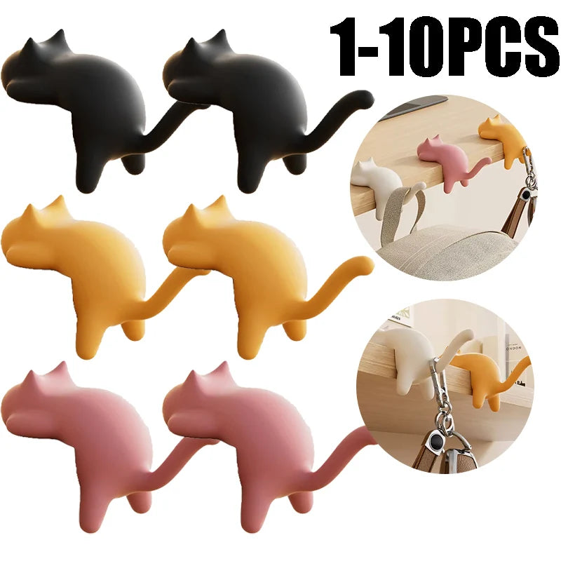 Cute Cat-shaped No-drill Desk Hook Portable Bag Stationery Storage