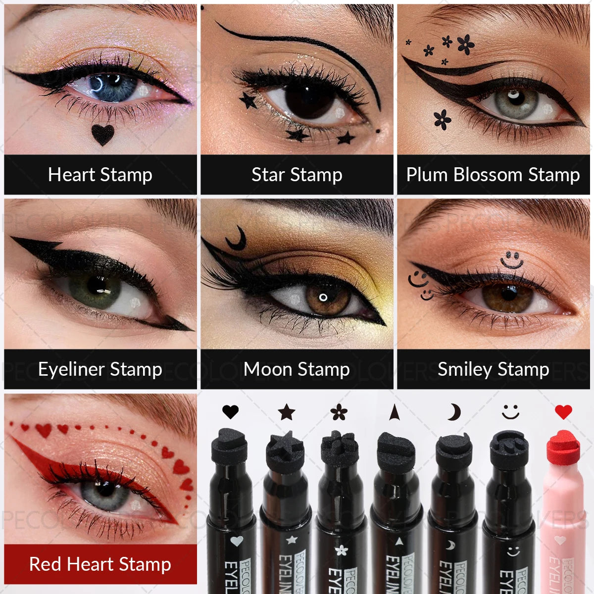 1PC Double-ended Eyeliner - Waterproof, Contains Patterns Such As Stars/hearts/butterflies, Creating A Natural Matte Finish Zpaxo
