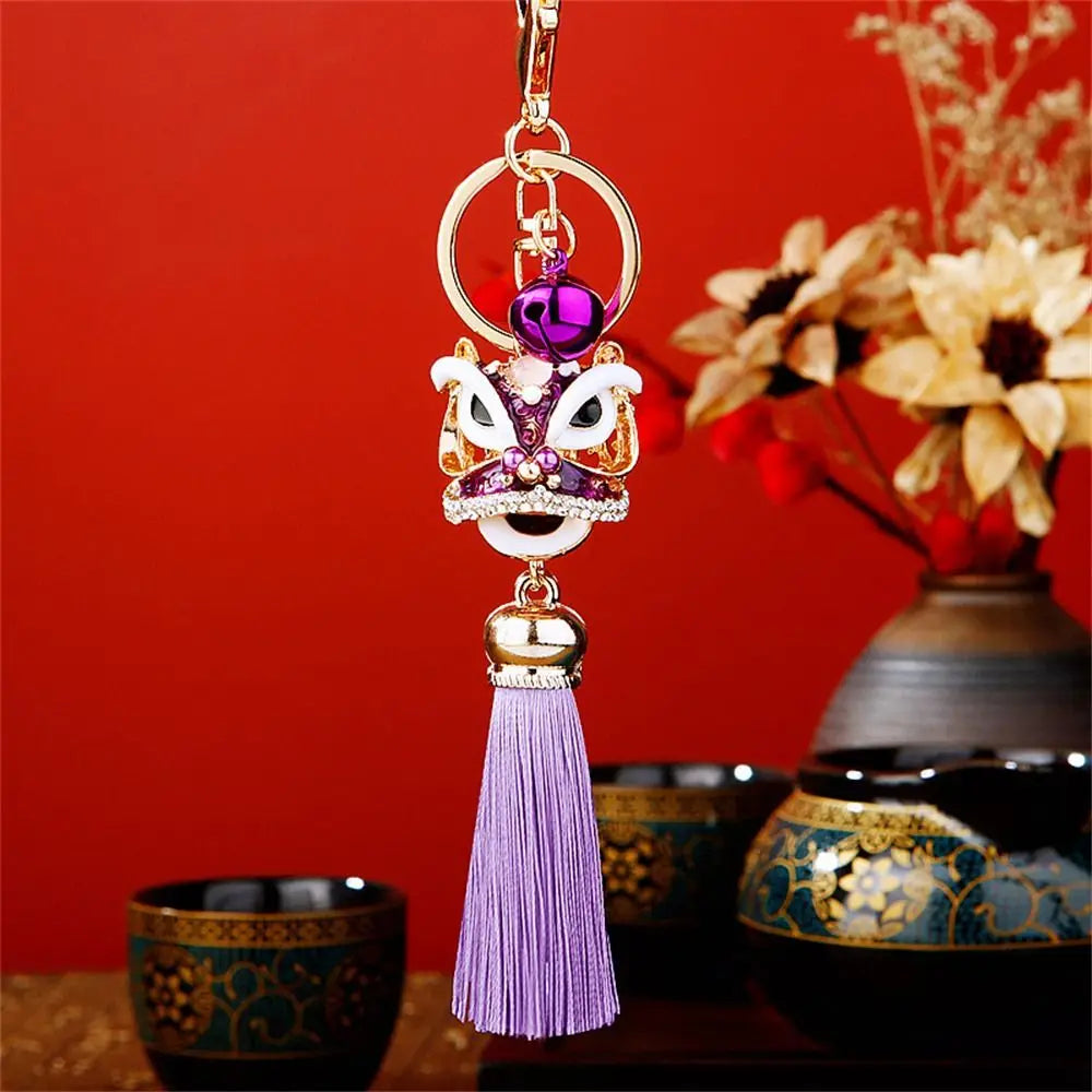 Bag Accessory Chinese Style Lion Dance Keychain Crystal Animal Fortune Lion Lion Wake Keychain Enamel Tassel Women Bags Holder Zpaxo