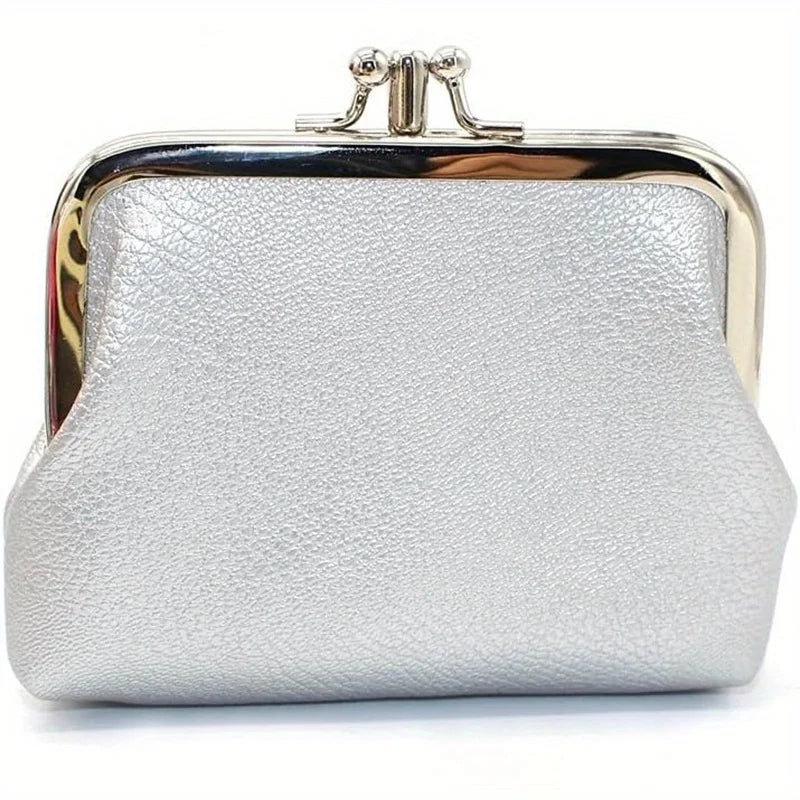 Cute Clip Lock Women's Coin Purse Retro Solid Color Bifold Kiss Lock Small Wallet Simple PU Leather Lipstick Portable Pocket Bag Zpaxo WHITE