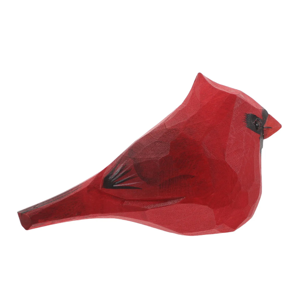Mini Wooden Cardinal Bird Sculpture Hand Carved Solid Wood 3D
