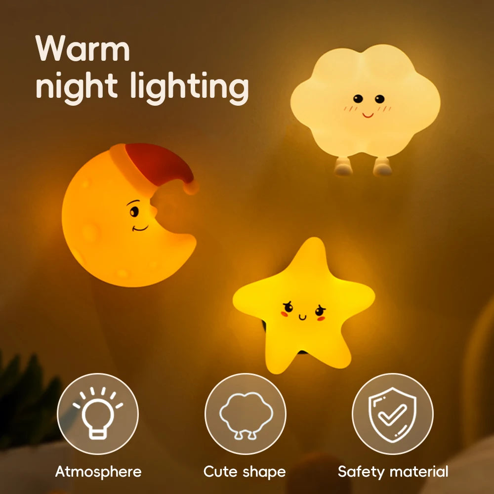 Silicone Star Moon Night Light Rechargable Sleeping Wall Nightlights 3 Level Brightness Beside Lamp For Baby Bedroom Decor Zpaxo