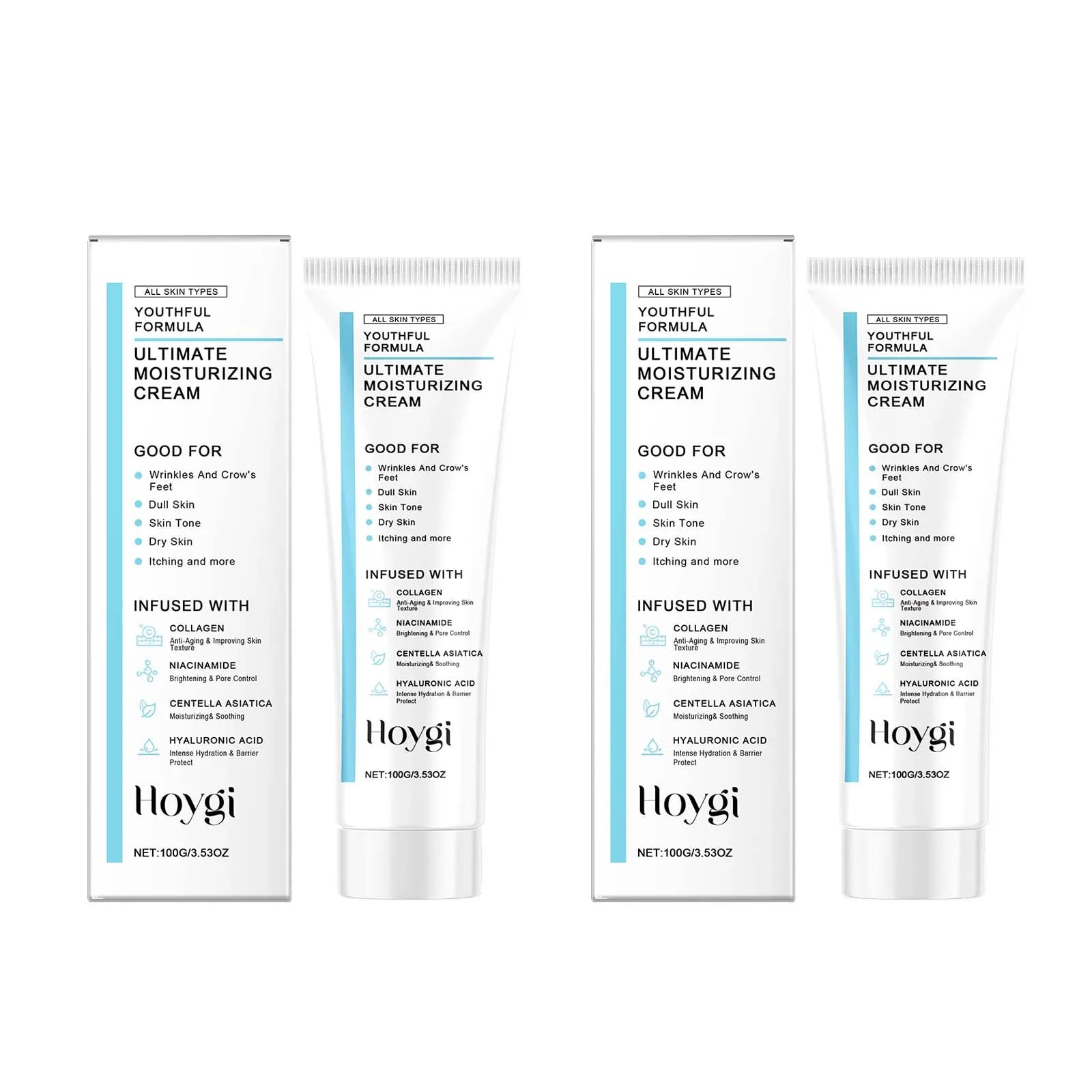 Hoygi Centella Cream – Hyaluronic Acid Daily Moisturizer 100g Face Moisturizing Cream Zpaxo 2 x 100g boxed
