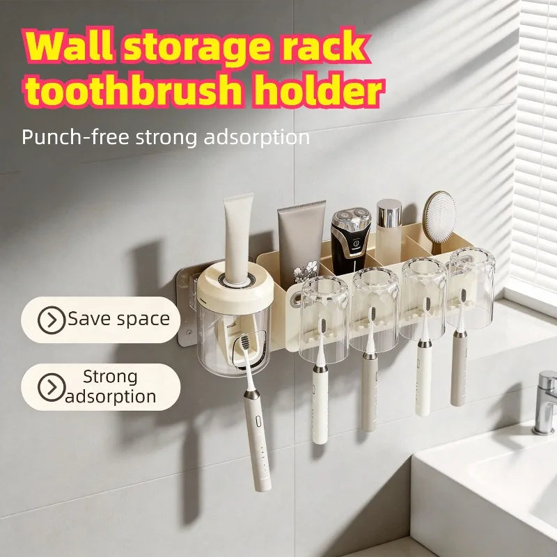 Punch-free Electric Toothbrush Box Toothpaste Squeezer Toothbrush Holder Anti Dust Air Dry Side Shelf for Small Toiletries Zpaxo