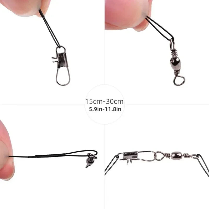 Steel Wire Fishing Leaders with Swivel – 20/100 Pack, 15–30cm