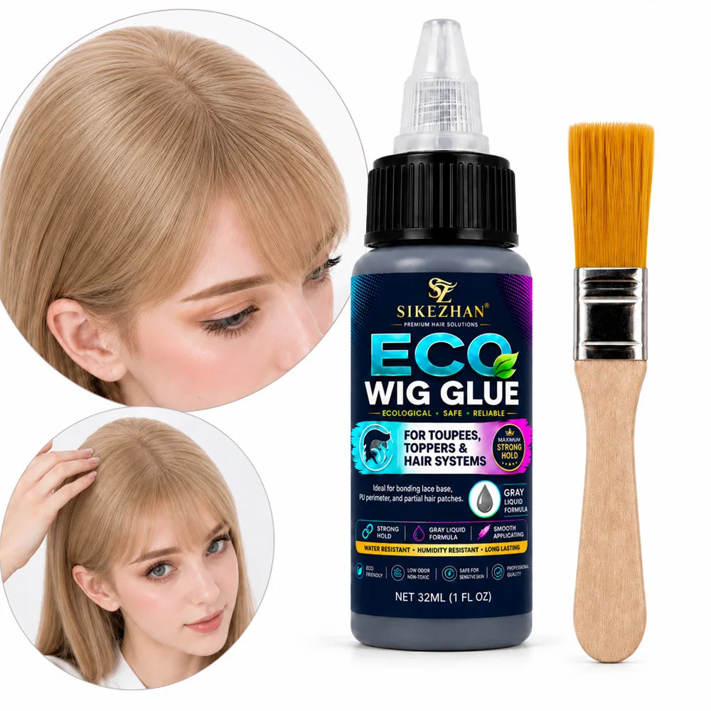 SIKEZHAN Gray Liquid Wig Glue with Applicator Brush for Toupee Hair System Lace Base PU Edge Hair Topper and Partial Hairpiece Zpaxo