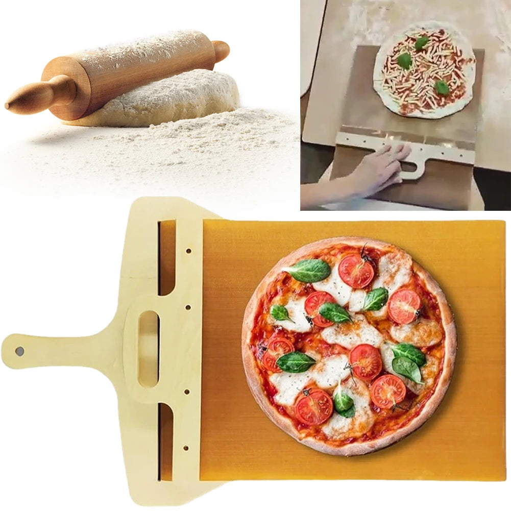Sliding Pizza Shovel Dough Tray Board Paddle Home Kitchen Oven Baking
