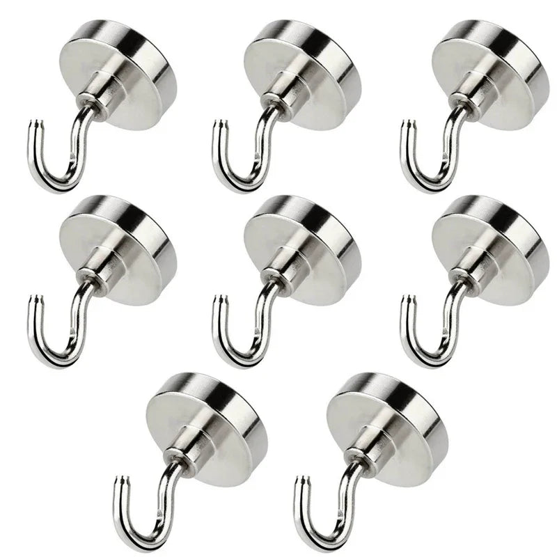 8-Pack Neodymium Magnetic Hooks – 12kg Strong Hold, 20mm