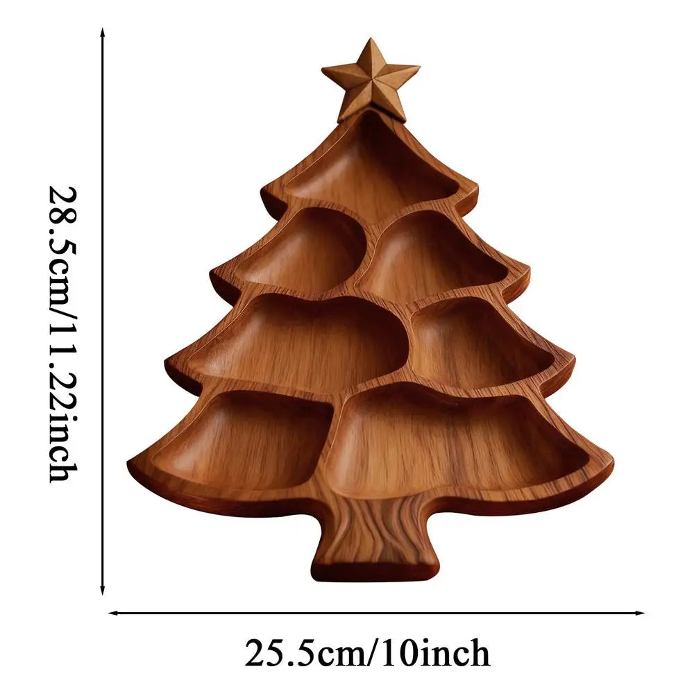 Christmas Tree Charcuterie Board Wooden Divided Food Tray Cheese