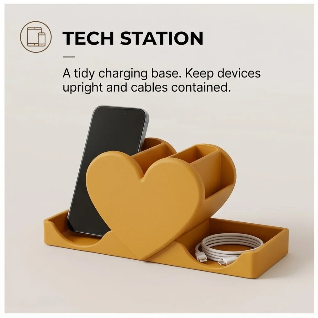 Heart Shaped Desktop Organizer Multifunctional Stationery Storage Box