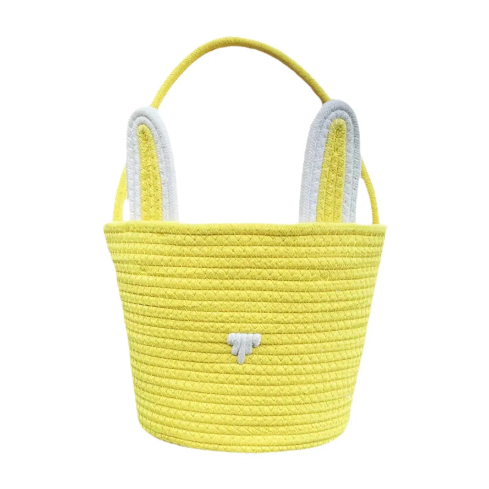 Easter Bunny Basket for Kids – Woven Cotton with Rabbit Ears Easter Gift Basket Zpaxo Yellow