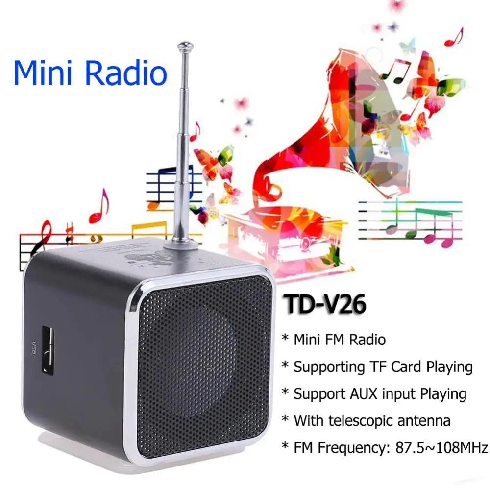 TD-V26 Speaker Mini FM Radio Receiver MP3 Music Player LCD Soundbar Support SD TF Card Music Stereo Loudspeaker For PC Laptops Zpaxo