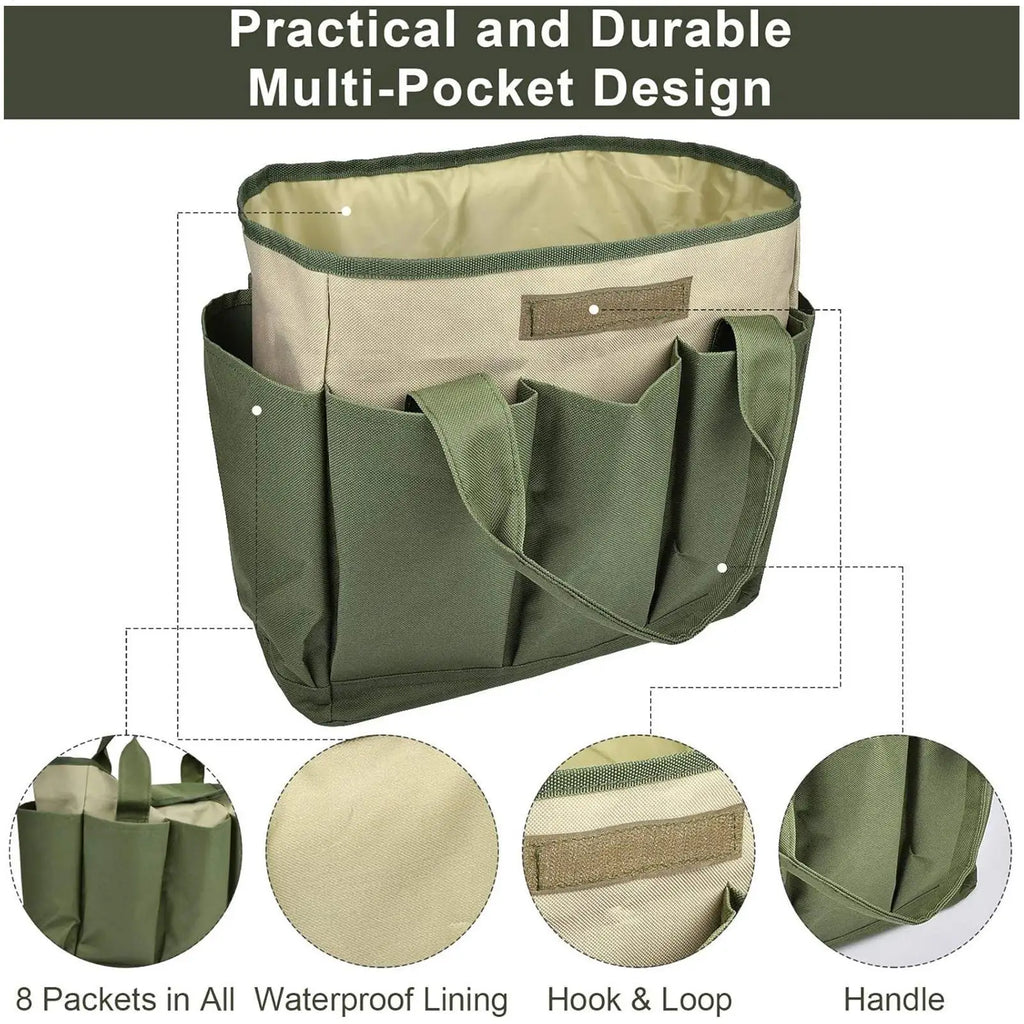 Gardening Bags Tools Waterproof 8 Side Pockets Storage Tote Tool