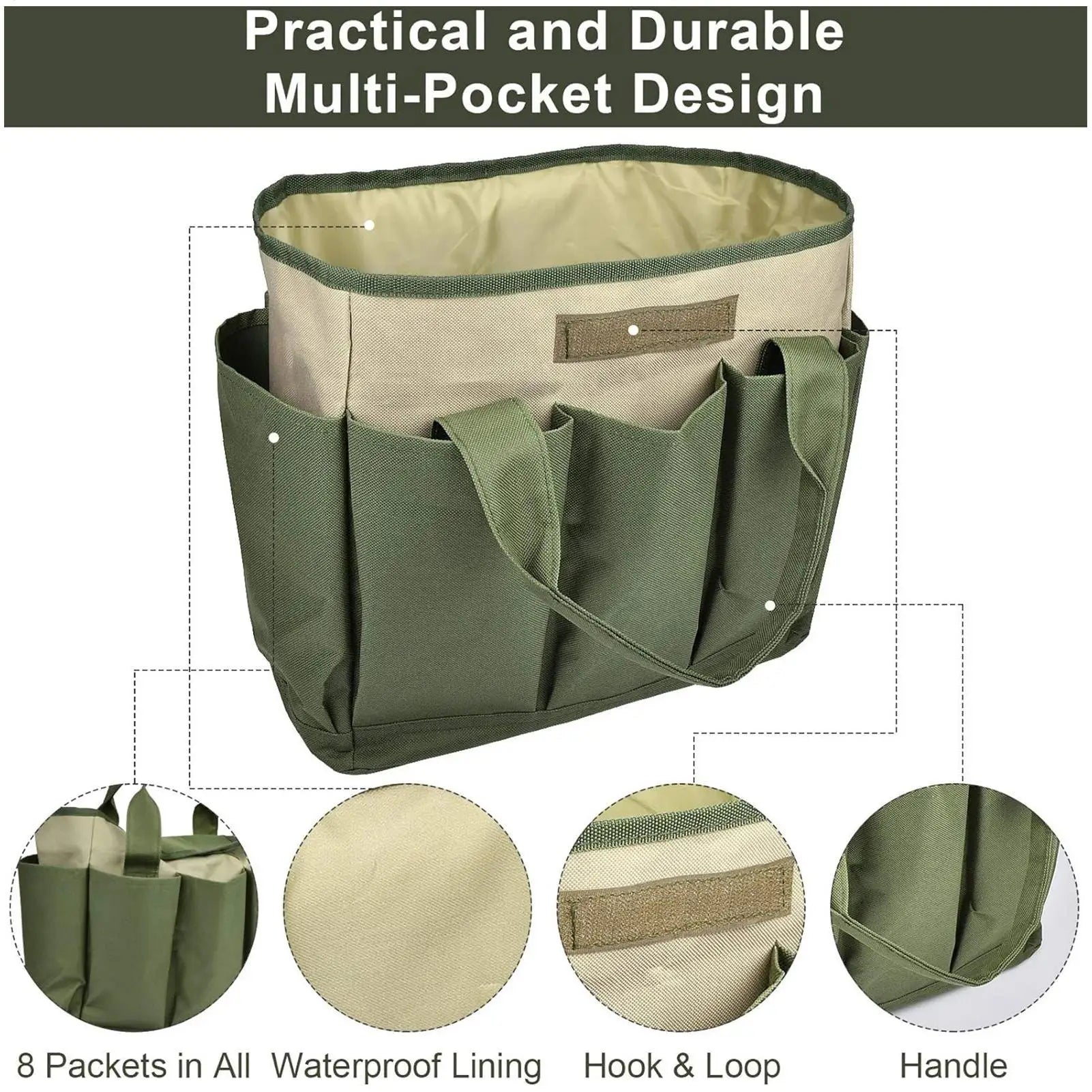 Gardening Bags Tools Waterproof 8 Side Pockets Storage Tote Tool