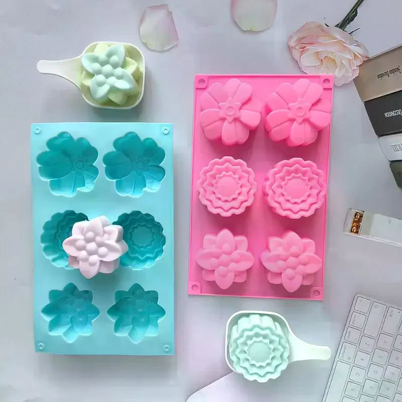 6 Cavity Flowers Silicone Mold DIY Handmade Fondant Cake Baking Chocolate Sugar Cake Tool Resin Polymer Clay Making Mould Zpaxo