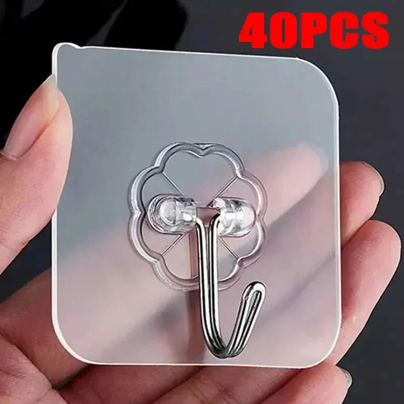100Pcs Transparent Self Adhesive Wall Hooks Multi-Purpose Wall Hook Key Holder Towel Holder For Kitchen Bathroom Accessories Zpaxo Transparent-40pcs