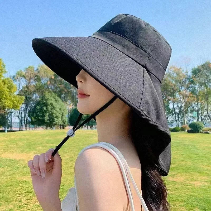 Women's Summer Sun Hat Fisherman Wide Brim Shawl Detachable Cycling