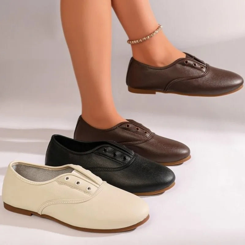 Women's Round Closed Toe Comfortable Solid Single Shoes Spring Autumn Zpaxo