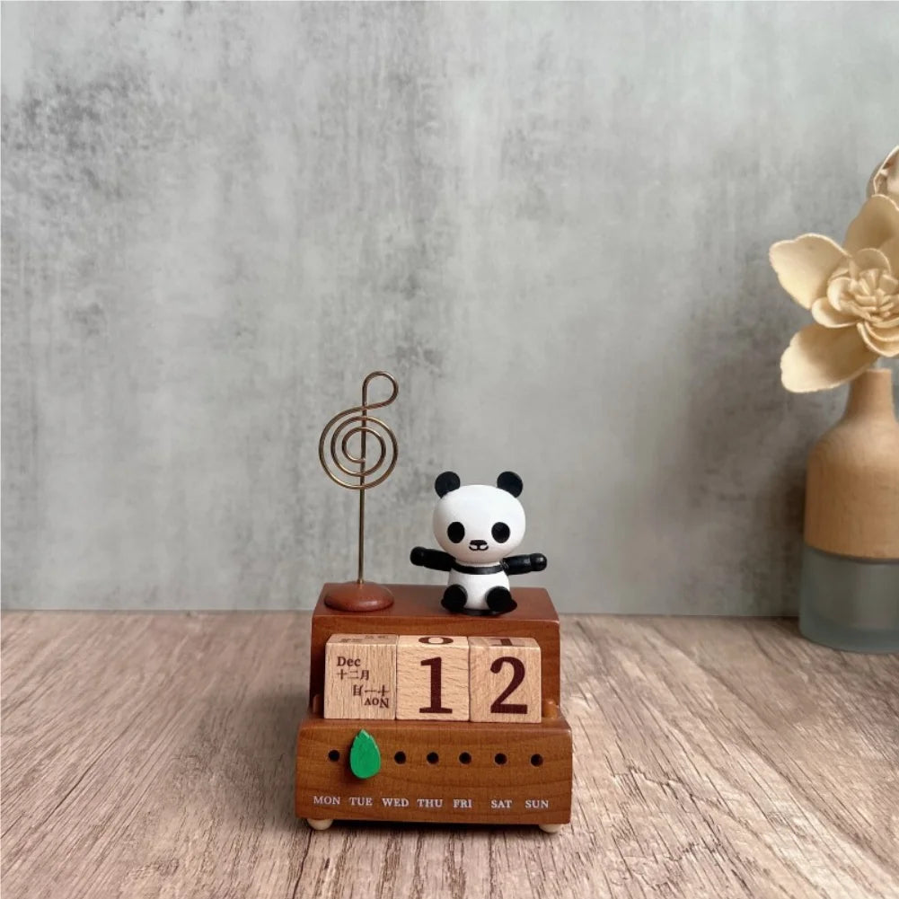 Panda Calendar Wooden Music Box – Desk Ornament & Memo Clip Wooden Music Box Zpaxo
