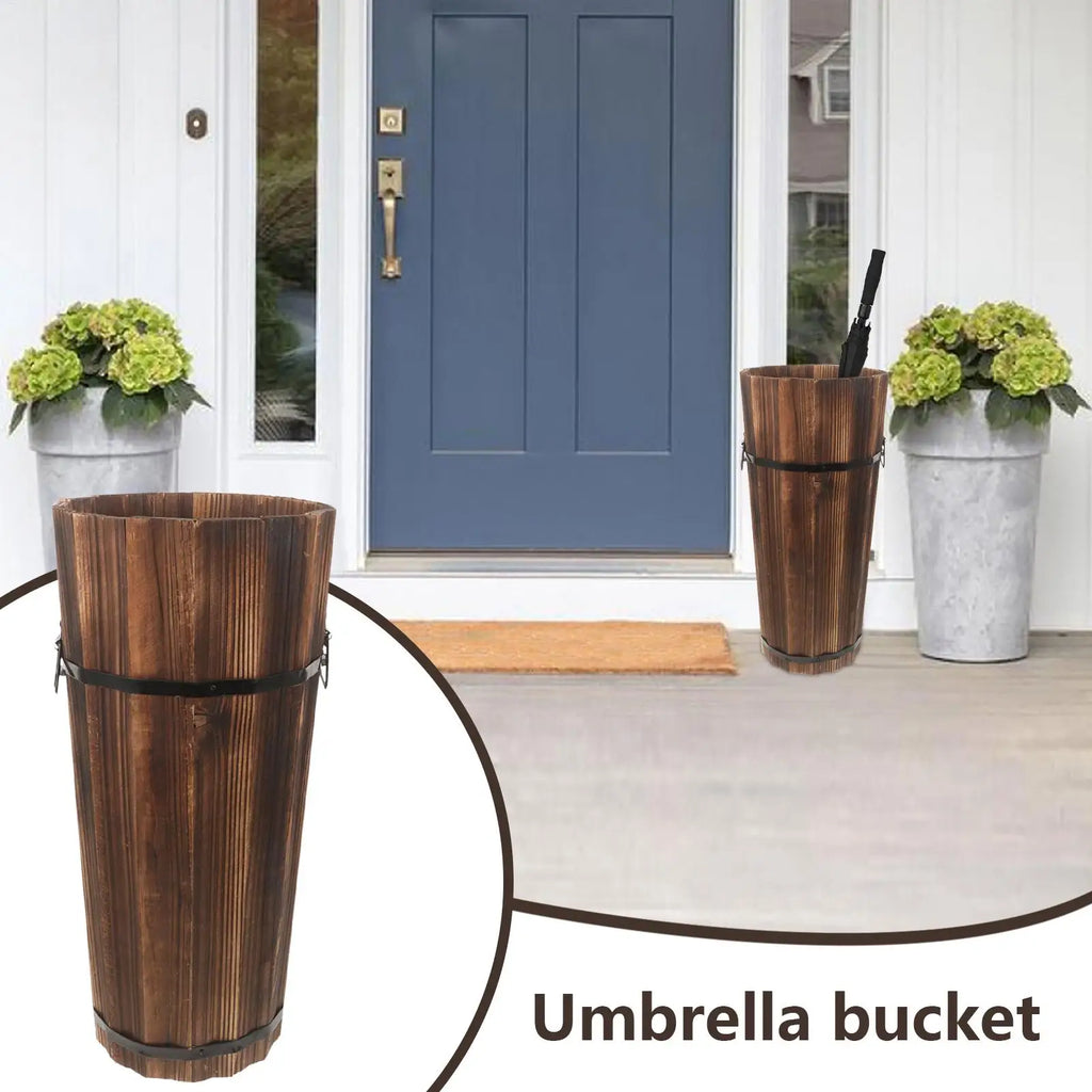 Wooden Umbrella Bucket Stands Large Capacity Storage Organizer Cane