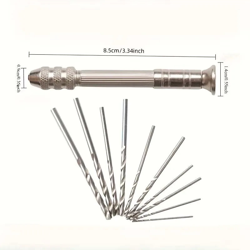 11-Piece Micro Hand Drill Kit – 0.8–3.2mm Rotary Drill Set Micro Hand Drill Kit Zpaxo
