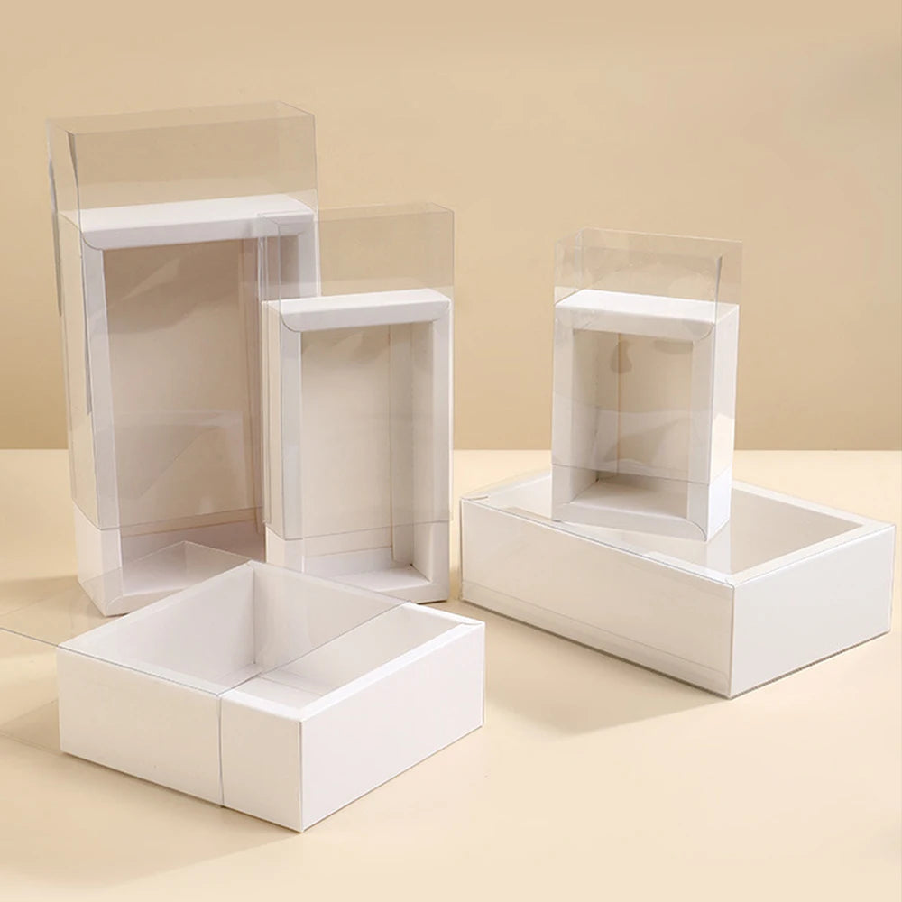 10Pcs Pull-Out Gift Boxes Drawer Kraft Paper Boxes with Clear Window Gift Jewelry Packaging Business Wedding Birthday Party Zpaxo