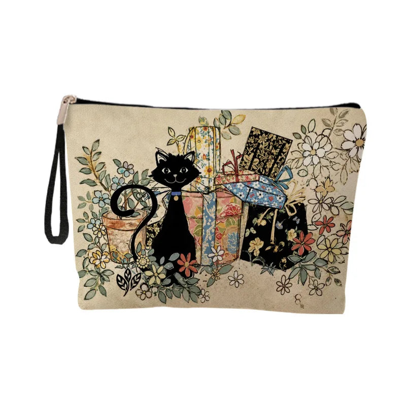 Large Capacity Cat Print Makeup Bag Women's Clutch Student Zipper