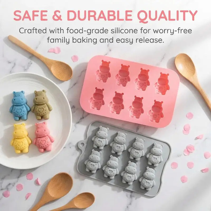 Flexible Silicone Hippo Mold Four Cavity Heart Tray Homemade Zpaxo