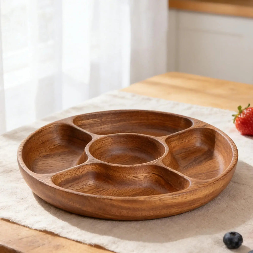 Serving Tray 5-Compartment Charcuterie Platter Wooden Snack Dessert
