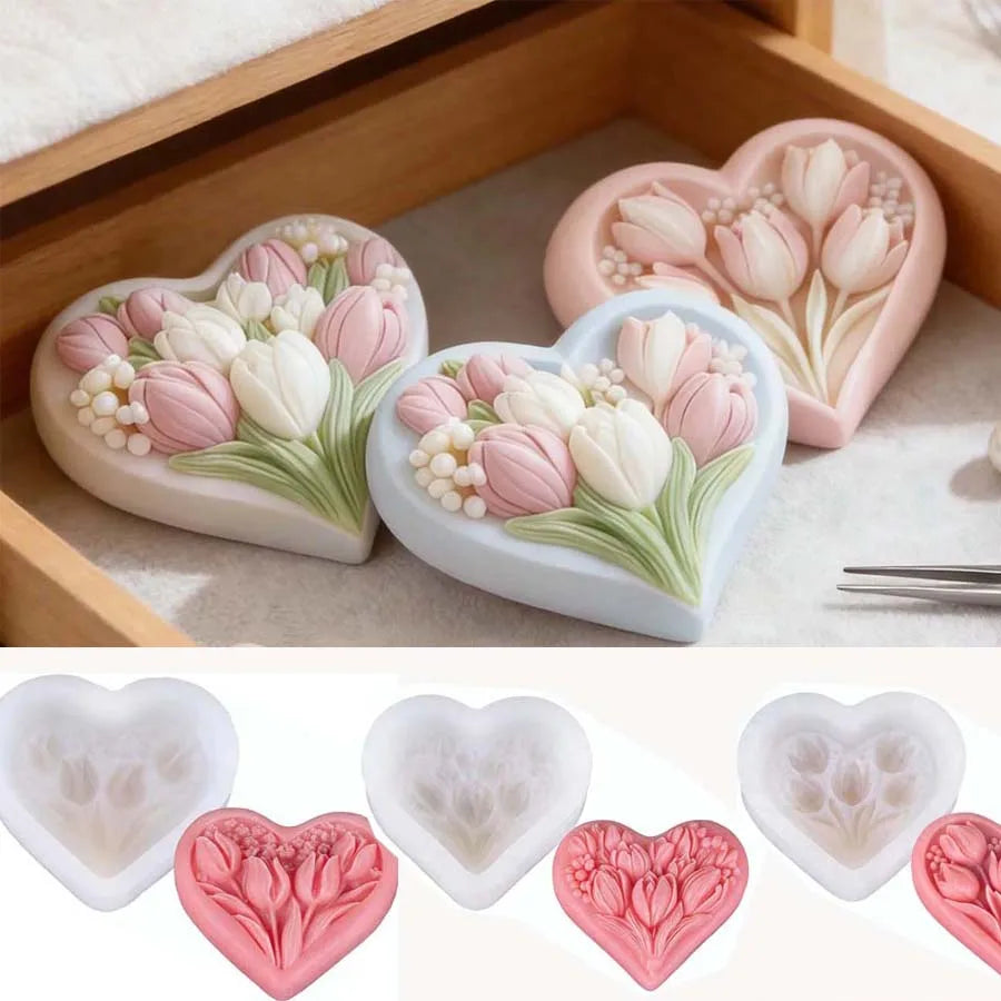 3D Tulip Heart Silicone Mold – Candle, Soap & Resin DIY Silicone Craft Mold Zpaxo