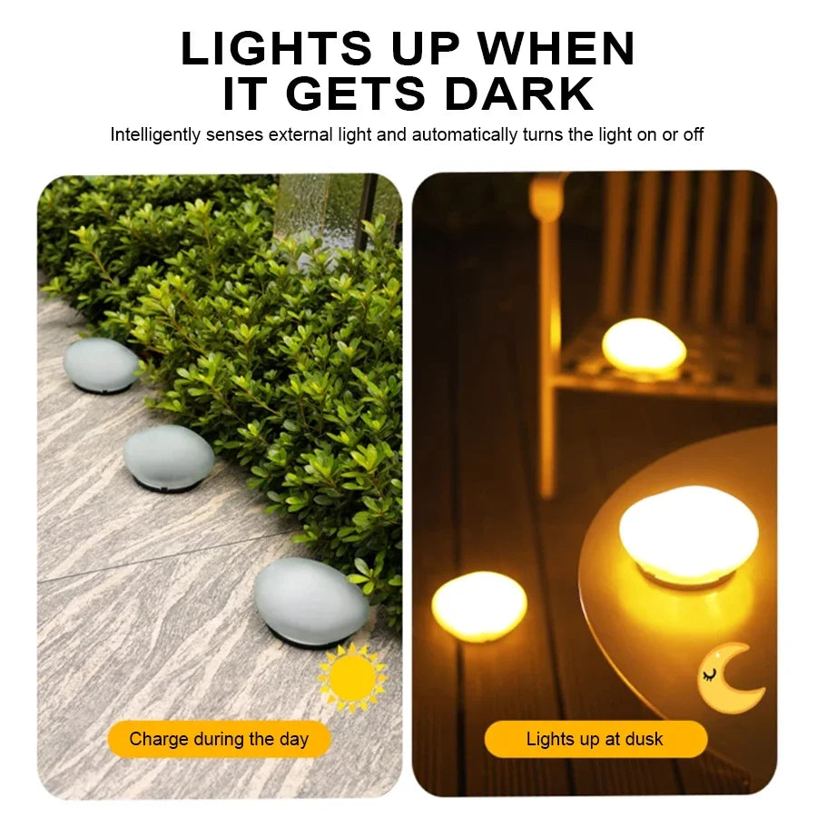 Solar Stone Shape Garden Light Waterproof Outdoor Landscape Lamp Warm Zpaxo
