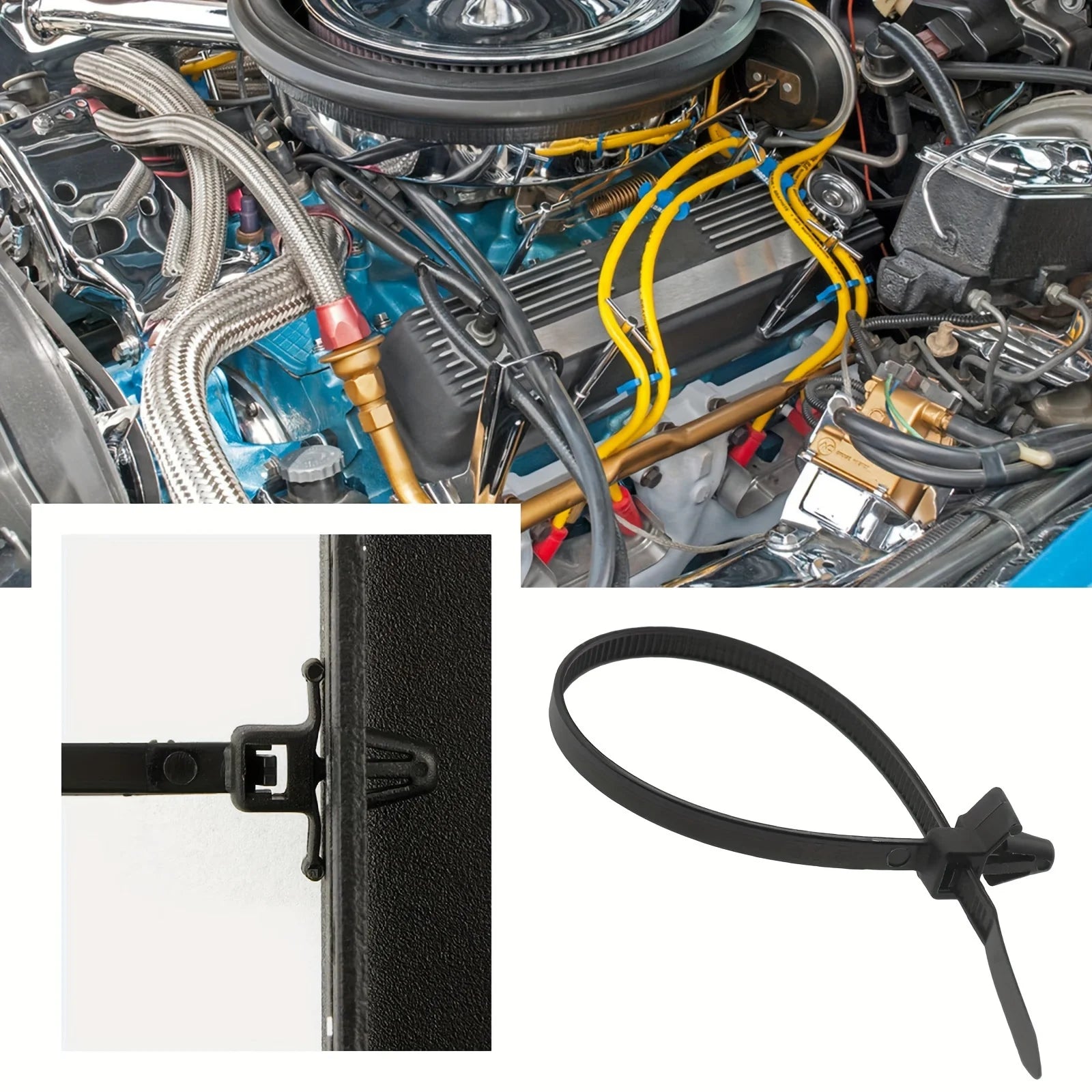 100pcs Push Mount Winged Chassis Cable Ties for Homehold Construction Industry Electronic Industry Auto Cable Wire Nylon Black Zpaxo