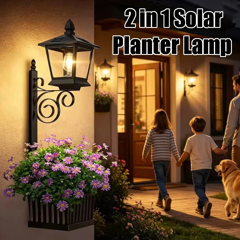 2-in-1 Solar Planter Lamp Warm White Light Waterproof Outdoor Wall