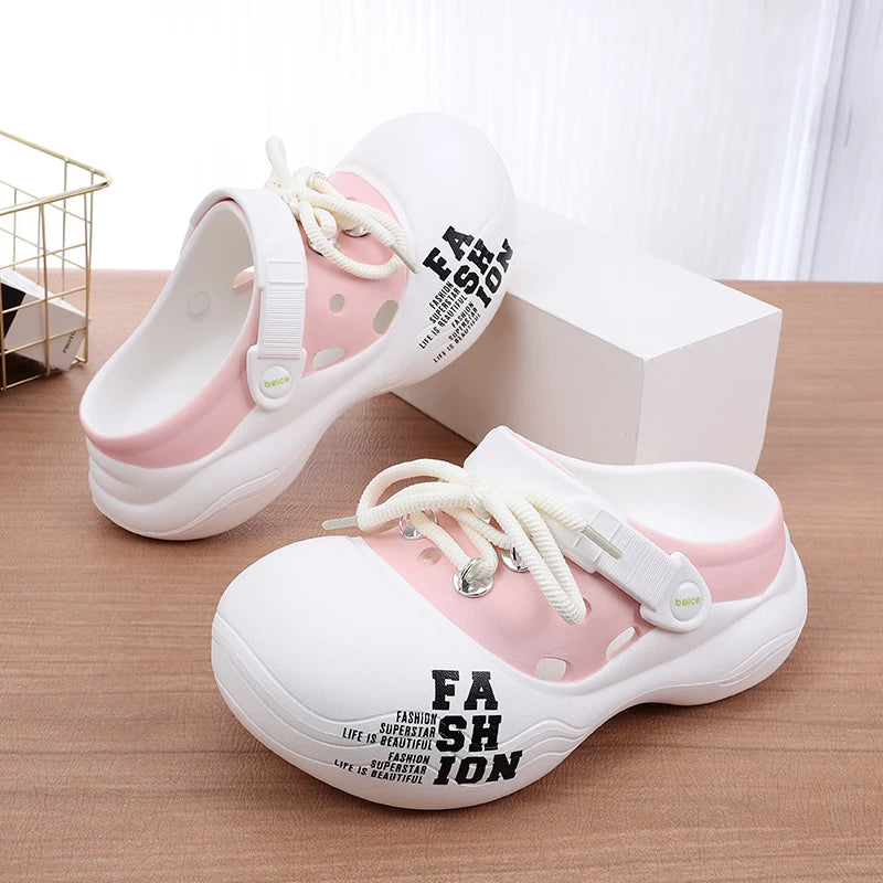 Women's Outdoor Chunky Platform Sandals Non-slip Clogs Slides Flat Zpaxo Pink 39-40