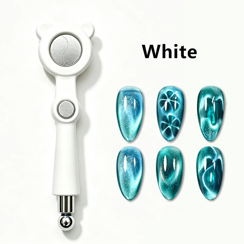 4 in1 Nail Art Magnetic Stick with Magnetic Beads Multi Functional Cat Eye Nail Magnet for Glass Bead Starfish Ribbon Effect Zpaxo 05 White