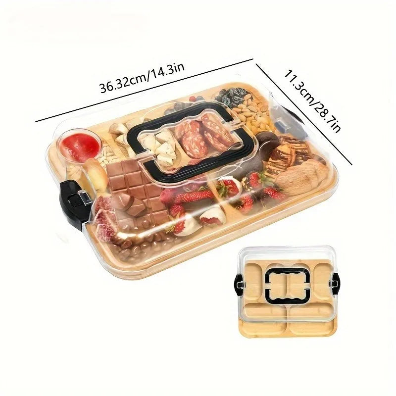 Stylish Natural Bamboo Cheese Tray Snap-on Acrylic Lid Easy-clean